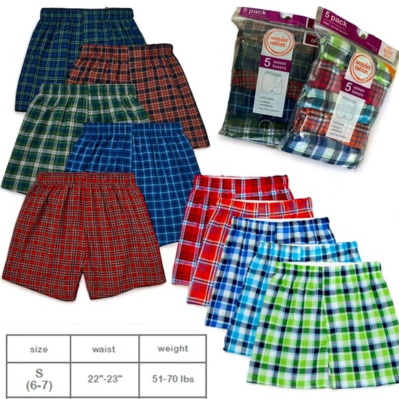 New Boys Woven Boxers 10 Pairs Plaid New with tags size small 6/7 - Picture 1 of 4